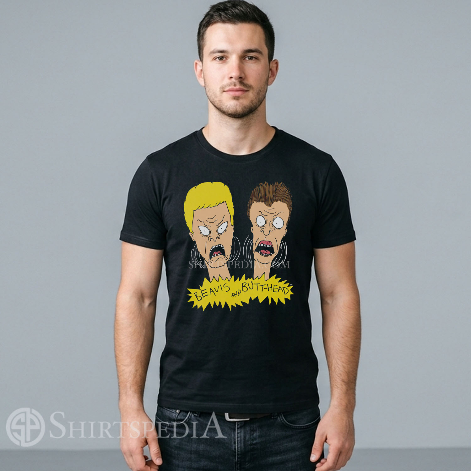 Men Gildan 5000 cotton t-shirt featuring vintage Beavis and Butt-Head 90s cartoon graphic design