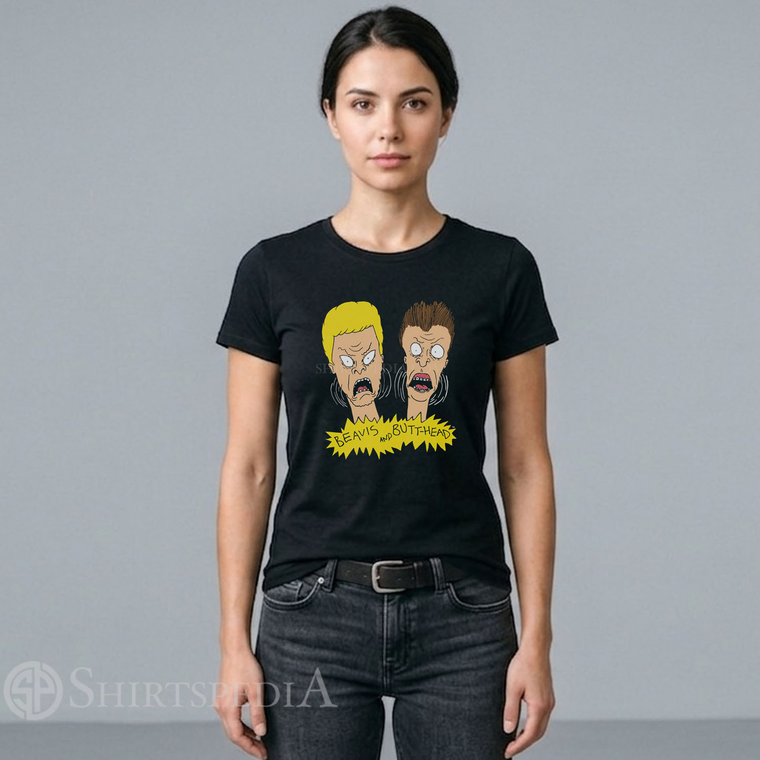 Women Gildan 5000 cotton t-shirt featuring vintage Beavis and Butt-Head 90s cartoon graphic design