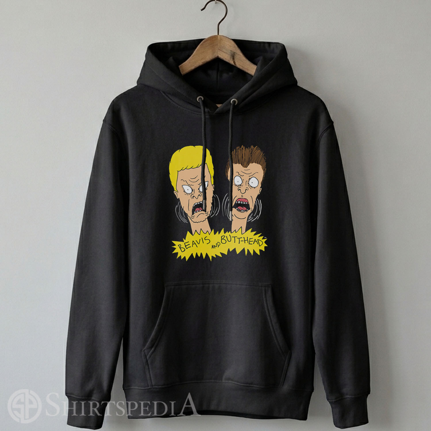 Gildan 18500 pullover hoodie featuring vintage Beavis and Butt-Head 90s cartoon print