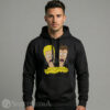 Men Gildan 18500 pullover hoodie featuring vintage Beavis and Butt-Head 90s cartoon print