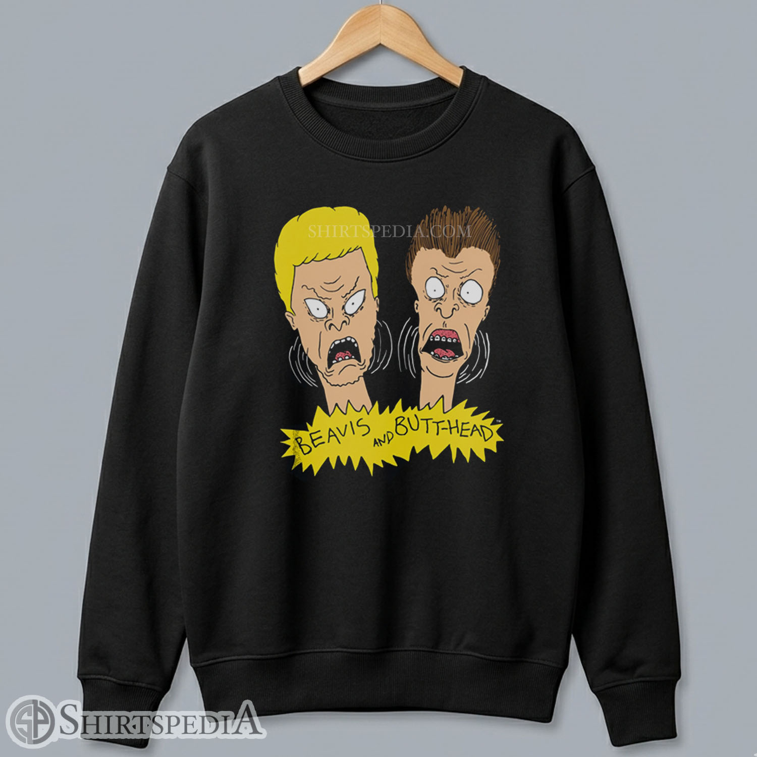Gildan 18000 crewneck sweatshirt featuring vintage 90s Beavis and Butt-Head cartoon print