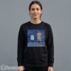 Women black crewneck pullover streetwear sweatshirt featuring a large retro distressed graphic of Tom Brady at the 2000 NFL Scouting Combine.